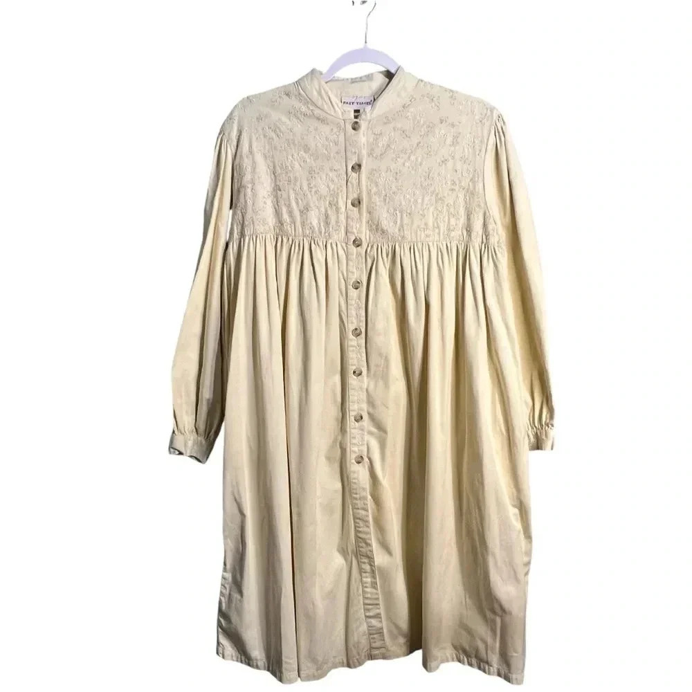 Vintage Past Times Ivory Smock Victorian‎ Edwardian Peasant Dress Embroid…